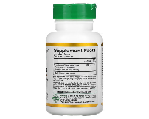 California Gold Nutrition, Ginkgo Biloba Extract, EuroHerbs, European Quality, 120 mg, 60 Veggie Capsules California Gold Nutrition, Ginkgo Biloba Extract, EuroHerbs, European Quality, 120 mg, 60 Veggie Capsules