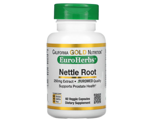 California Gold Nutrition, Экстракт корня крапивы, EuroHerbs, 250 мг, 60 вегетарианских капсул