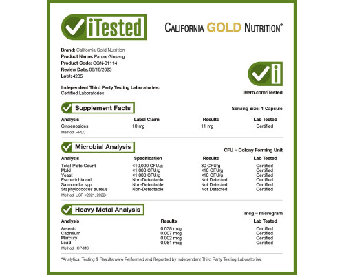 California Gold Nutrition, EuroHerbs, экстракт женьшеня азиатского, 250 мг, 60 растительных капсул California Gold Nutrition, EuroHerbs, экстракт женьшеня азиатского, 250 мг, 60 растительных капсул