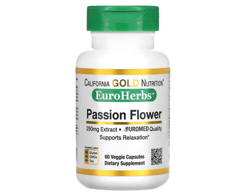 California Gold Nutrition, EuroHerbs, Пассифлора XT 250 mg, VC MB, 60 карат California Gold Nutrition, EuroHerbs, Пассифлора XT 250 mg, VC MB, 60 карат