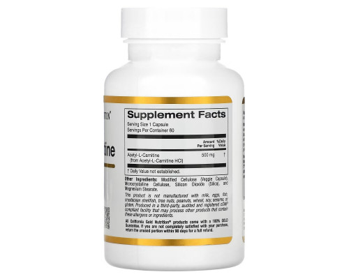California Gold Nutrition, SPORT, Acetyl-L-Carnitine, 500 mg, 60 Veggie Capsules California Gold Nutrition, SPORT, Acetyl-L-Carnitine, 500 mg, 60 Veggie Capsules