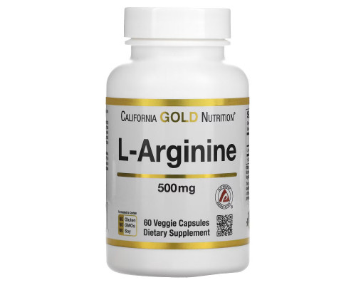 California Gold Nutrition, L-аргинин, AjiPure, 500 мг, 60 растительных капсул California Gold Nutrition, L-аргинин, AjiPure, 500 мг, 60 растительных капсул