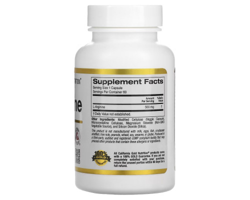 California Gold Nutrition, L-аргинин, AjiPure, 500 мг, 60 растительных капсул California Gold Nutrition, L-аргинин, AjiPure, 500 мг, 60 растительных капсул