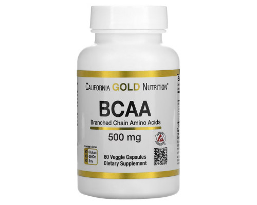 California Gold Nutrition, BCAA, AjiPure, аминокислоты с разветвленной цепью, без глютена, 500 мг, 60 вегетарианских капсул California Gold Nutrition, BCAA, AjiPure, аминокислоты с разветвленной цепью, без глютена, 500 мг, 60 вегетарианских капсул