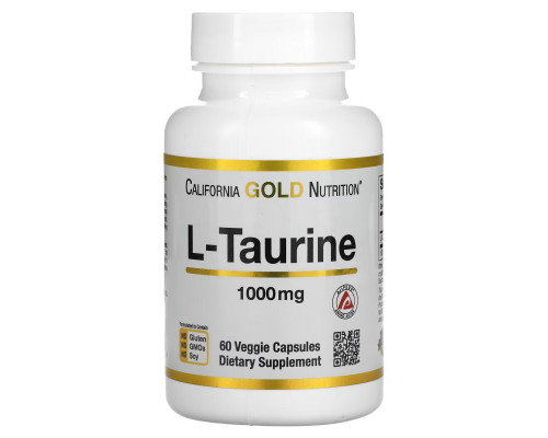 California Gold Nutrition, L-таурин, 1000 мг, 60 растительных капсул California Gold Nutrition, L-таурин, 1000 мг, 60 растительных капсул