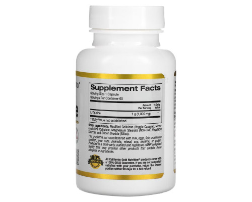California Gold Nutrition, L-таурин, 1000 мг, 60 растительных капсул California Gold Nutrition, L-таурин, 1000 мг, 60 растительных капсул