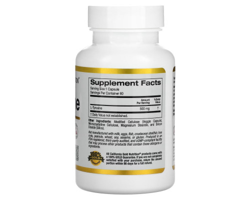 California Gold Nutrition, L-тирозин, 500 мг, 60 растительных капсул California Gold Nutrition, L-тирозин, 500 мг, 60 растительных капсул
