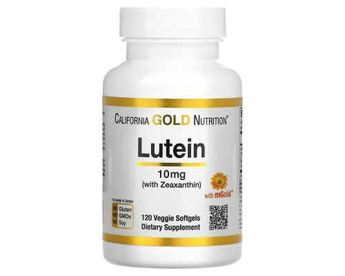 California Gold Nutrition, Лютеин с зеаксантином, 10 мг, 120 Овощные мягкие гели California Gold Nutrition, Лютеин с зеаксантином, 10 мг, 120 Овощные мягкие гели