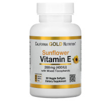 California Gold Nutrition, Витамин E из подсолнечника, Без ГМО, со смешанными токоферолами, 400 МЕ, 90 вегетарианских мягких таблеток