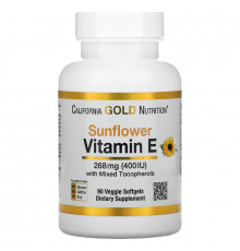 California Gold Nutrition, Витамин E из подсолнечника, Без ГМО, со смешанными токоферолами, 400 МЕ, 90 вегетарианских мягких таблеток