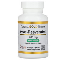 California Gold Nutrition, Транс-ресвератрол, 98% чистый, 200 мг, 60 вегетарианских капсул