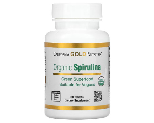 California Gold Nutrition, Органическая спирулина, сертифицирована Министерством сельского хозяйства США, 500 мг, 60 таблеток California Gold Nutrition, Органическая спирулина, сертифицирована Министерством сельского хозяйства США, 500 мг, 60 таблеток
