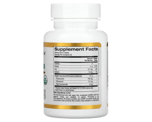California Gold Nutrition, Органическая спирулина, сертифицирована Министерством сельского хозяйства США, 500 мг, 60 таблеток California Gold Nutrition, Органическая спирулина, сертифицирована Министерством сельского хозяйства США, 500 мг, 60 таблеток