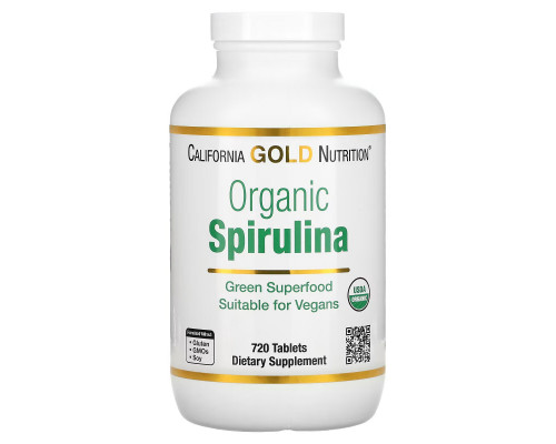 California Gold Nutrition, Органическая спирулина, сертифицирована Министерством сельского хозяйства США, 500 мг, 720 таблеток California Gold Nutrition, Органическая спирулина, сертифицирована Министерством сельского хозяйства США, 500 мг, 720 таблеток