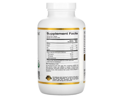 California Gold Nutrition, Органическая спирулина, сертифицирована Министерством сельского хозяйства США, 500 мг, 720 таблеток California Gold Nutrition, Органическая спирулина, сертифицирована Министерством сельского хозяйства США, 500 мг, 720 таблеток