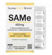 California Gold Nutrition, S-аденозил-L-метионин, из  бутандисульфоната ,400 мг, 60 покрытых желудочно-резистентной оболочкой таблеток
