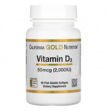 California Gold Nutrition, Витамин D-3, 50 мкг (2000 МЕ), 90 желатиновых мягких таблеток