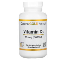California Gold Nutrition, Витамин D-3, 50 мкг (2000 МЕ), 360 мягких капсул с оболочкой из рыбьего желатина