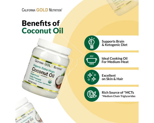 California Gold Nutrition, Органическое нерафинированное кокосовое масло, суперпродукт, холодного отжима, нерафинированное, 16 ж. унц. (473 мл) California Gold Nutrition, Органическое нерафинированное кокосовое масло, суперпродукт, холодного отжима, нерафинированное, 16 ж. унц. (473 мл)