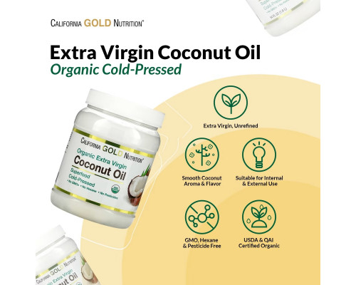 California Gold Nutrition, Органическое нерафинированное кокосовое масло, суперпродукт, холодного отжима, нерафинированное, 16 ж. унц. (473 мл) California Gold Nutrition, Органическое нерафинированное кокосовое масло, суперпродукт, холодного отжима, нерафинированное, 16 ж. унц. (473 мл)