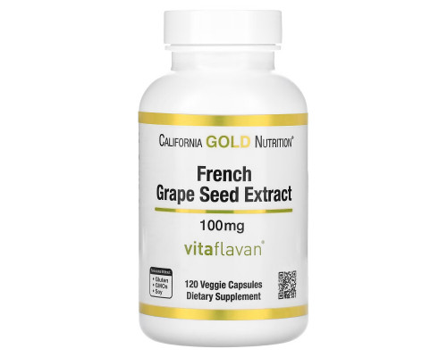 California Gold Nutrition, Французский экстракт виноградных косточек, VitaFlavan, антиоксидант полифенол, 100 мг, 120 вегетарианских капсул California Gold Nutrition, Французский экстракт виноградных косточек, VitaFlavan, антиоксидант полифенол, 100 мг, 120 вегетарианских капсул