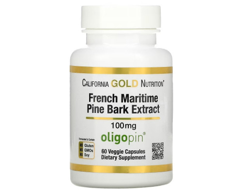 California Gold Nutrition, Французский экстракт коры приморской сосны, олигопин, антиоксидант полифенол, 100 мг, 60 вегетарианских капсул California Gold Nutrition, Французский экстракт коры приморской сосны, олигопин, антиоксидант полифенол, 100 мг, 60 вегетарианских капсул