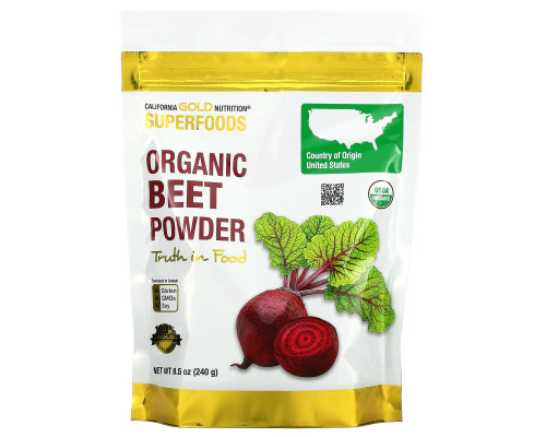 California Gold Nutrition, Суперпродукт, Органический свекольный порошок, 8,5 унц. (240 г) California Gold Nutrition, Суперпродукт, Органический свекольный порошок, 8,5 унц. (240 г)