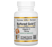 California Gold Nutrition, Buffered Gold C, Non-Acidic Vitamin C, Sodium Ascorbate, 750 mg, 60 Растительная капсула