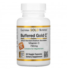 California Gold Nutrition, Buffered Gold C, Non-Acidic Vitamin C, Sodium Ascorbate, 750 mg, 60 Растительная капсула