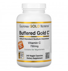 California Gold Nutrition, Buffered Gold C, Non-Acidic Vitamin C, 750 mg, 240 Растительных капсул