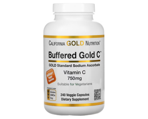 California Gold Nutrition, Buffered Gold C, Non-Acidic Vitamin C, 750 mg, 240 Растительных капсул California Gold Nutrition, Buffered Gold C, Non-Acidic Vitamin C, 750 mg, 240 Растительных капсул