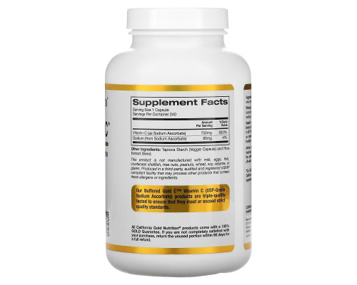 California Gold Nutrition, Buffered Gold C, Non-Acidic Vitamin C, 750 mg, 240 Растительных капсул California Gold Nutrition, Buffered Gold C, Non-Acidic Vitamin C, 750 mg, 240 Растительных капсул