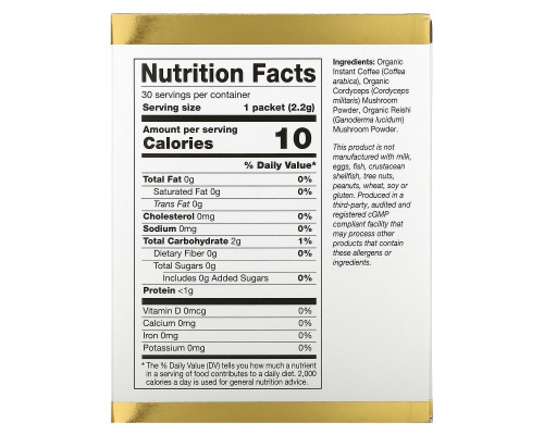 California Gold Nutrition, CafeCeps, сертифицированный органический растворимый кофе с кордицепсом и порошком грибов рейши, 30 пакетов, по 2,2 г каждый California Gold Nutrition, CafeCeps, сертифицированный органический растворимый кофе с кордицепсом и порошком грибов рейши, 30 пакетов, по 2,2 г каждый