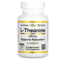 California Gold Nutrition, L- теанин, AlphaWave, способствует расслаблению, успокоению и концентрации, 200 мг, 60 вегетарианских капсул