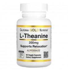 California Gold Nutrition, L- теанин, AlphaWave, способствует расслаблению, успокоению и концентрации, 200 мг, 60 вегетарианских капсул