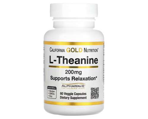 California Gold Nutrition, L- теанин, AlphaWave, способствует расслаблению, успокоению и концентрации, 200 мг, 60 вегетарианских капсул California Gold Nutrition, L- теанин, AlphaWave, способствует расслаблению, успокоению и концентрации, 200 мг, 60 вегетарианских капсул