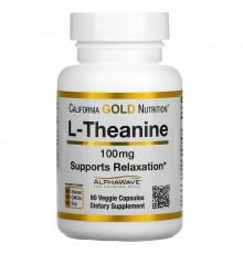 California Gold Nutrition, L-теанин, AlphaWave, способствует расслаблению, успокоению и концентрации, 100 мг, 60 вегетарианских капсул
