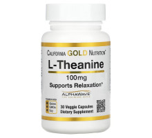 California Gold Nutrition, L-теанин, AlphaWave, способствует расслаблению, успокоению и концентрации, 100 мг, 30 вегетарианских капсул