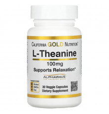 California Gold Nutrition, L-теанин, AlphaWave, способствует расслаблению, успокоению и концентрации, 100 мг, 30 вегетарианских капсул