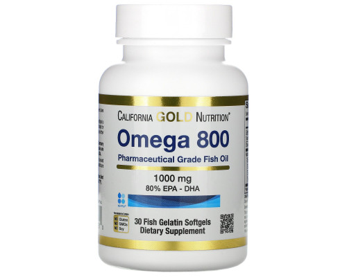 California Gold Nutrition, Омега 800, 80% EPA / DHA, Триглицеридная форма, 1000 мг, 30 рыбных желатиновых мягких гелей California Gold Nutrition, Омега 800, 80% EPA / DHA, Триглицеридная форма, 1000 мг, 30 рыбных желатиновых мягких гелей