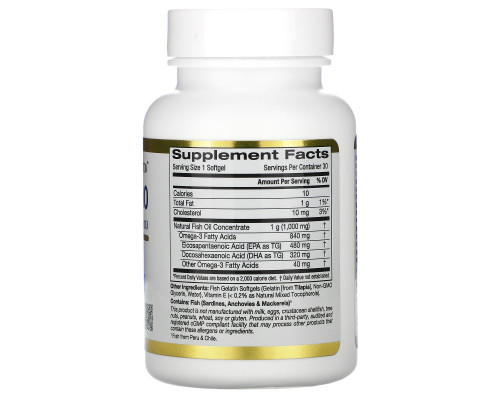 California Gold Nutrition, Омега 800, 80% EPA / DHA, Триглицеридная форма, 1000 мг, 30 рыбных желатиновых мягких гелей California Gold Nutrition, Омега 800, 80% EPA / DHA, Триглицеридная форма, 1000 мг, 30 рыбных желатиновых мягких гелей