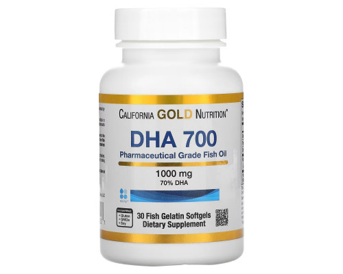 California Gold Nutrition, Рыбий жир ДГК 700, фармацевтического класса, 1000 мг, 30 желатиновых мягких таблеток в форме рыбок California Gold Nutrition, Рыбий жир ДГК 700, фармацевтического класса, 1000 мг, 30 желатиновых мягких таблеток в форме рыбок