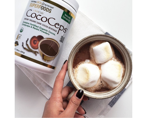 California Gold Nutrition, CocoCeps, растворимый органический темный какао напиток, 225 г California Gold Nutrition, CocoCeps, растворимый органический темный какао напиток, 225 г