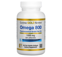 California Gold Nutrition, Омега 800, Рыбий жир фармацевтического класса, 80% EPA / DHA, Триглицеридная форма, Немецкая обработка, Без холестерина, 1000 мг, 90 рыбных желатиновых мягких гелей