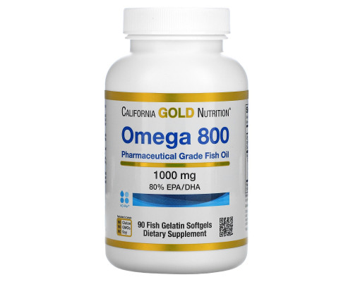 California Gold Nutrition, Омега 800, Рыбий жир фармацевтического класса, 80% EPA / DHA, Триглицеридная форма, Немецкая обработка, Без холестерина, 1000 мг, 90 рыбных желатиновых мягких гелей California Gold Nutrition, Омега 800, Рыбий жир фармацевтического класса, 80% EPA / DHA, Триглицеридная форма, Немецкая обработка, Без холестерина, 1000 мг, 90 рыбных желатиновых мягких гелей