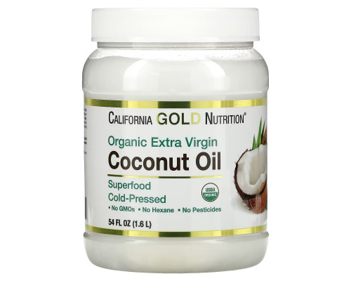 California Gold Nutrition, Органическое нерафинированное кокосовое масло, суперпродукт, холодного отжима, нерафинированное, 54 fl oz (1.6 L) California Gold Nutrition, Органическое нерафинированное кокосовое масло, суперпродукт, холодного отжима, нерафинированное, 54 fl oz (1.6 L)