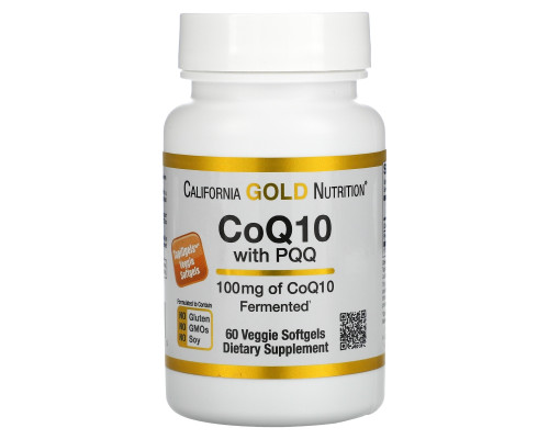 California Gold Nutrition, Коэнзим Q10 с PQQ, 100 мг, 60 растительных капсул California Gold Nutrition, Коэнзим Q10 с PQQ, 100 мг, 60 растительных капсул