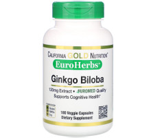California Gold Nutrition, Экстракт листьев гинко билоба, EuroHerbs, европейское качество, 120 мг, 180 вегетарианских капсул