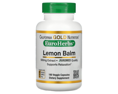 California Gold Nutrition, EuroHerbs, Lemon Balm, 500 mg, 180 Veggie Capsules