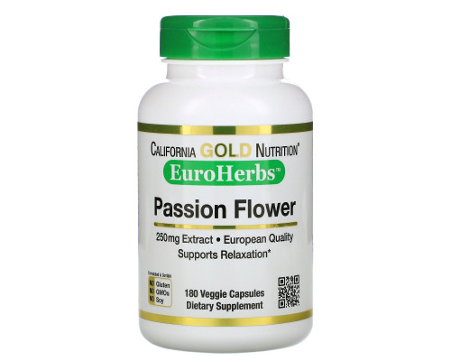 California Gold Nutrition, Passion Flower, EuroHerbs, 250 mg, 180 Veggie Capsules California Gold Nutrition, Passion Flower, EuroHerbs, 250 mg, 180 Veggie Capsules